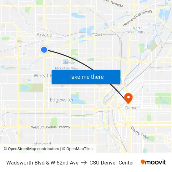 Wadsworth Blvd & W 52nd Ave to CSU Denver Center map