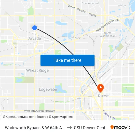 Wadsworth Bypass & W 64th Ave to CSU Denver Center map