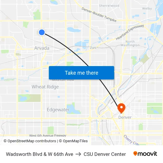 Wadsworth Blvd & W 66th Ave to CSU Denver Center map
