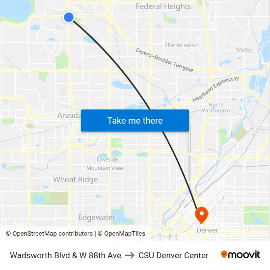 Wadsworth Blvd & W 88th Ave to CSU Denver Center map