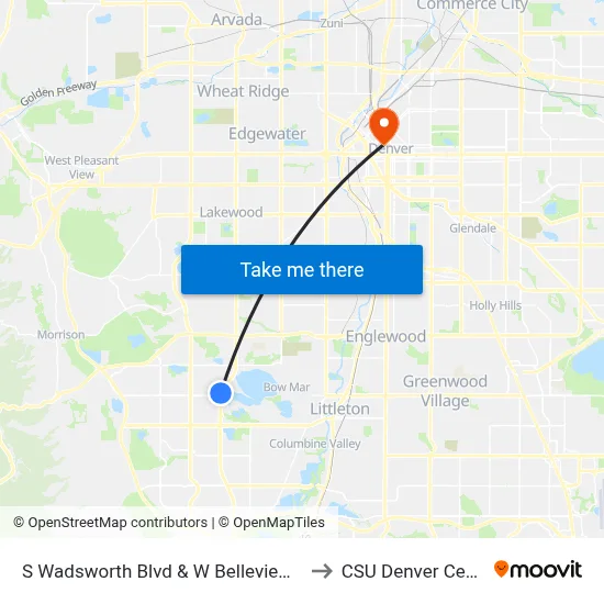 S Wadsworth Blvd & W Belleview Ave to CSU Denver Center map
