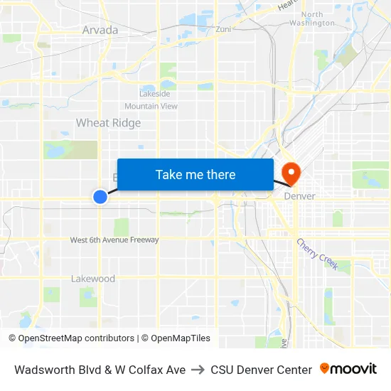 Wadsworth Blvd & W Colfax Ave to CSU Denver Center map