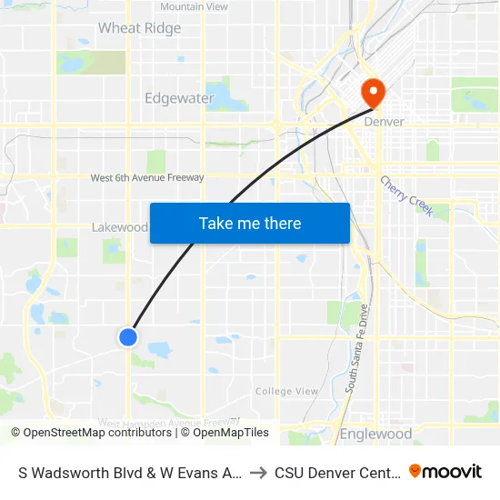 S Wadsworth Blvd & W Evans Ave to CSU Denver Center map