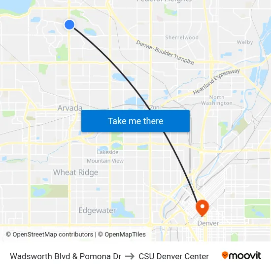Wadsworth Blvd & Pomona Dr to CSU Denver Center map