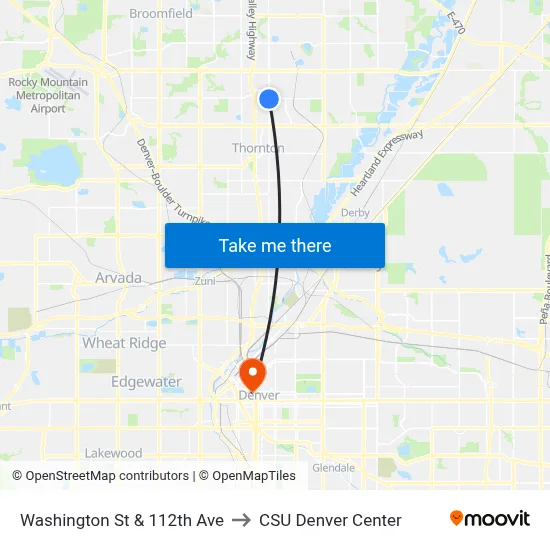Washington St & 112th Ave to CSU Denver Center map