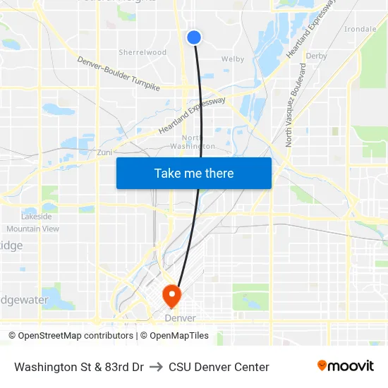 Washington St & 83rd Dr to CSU Denver Center map