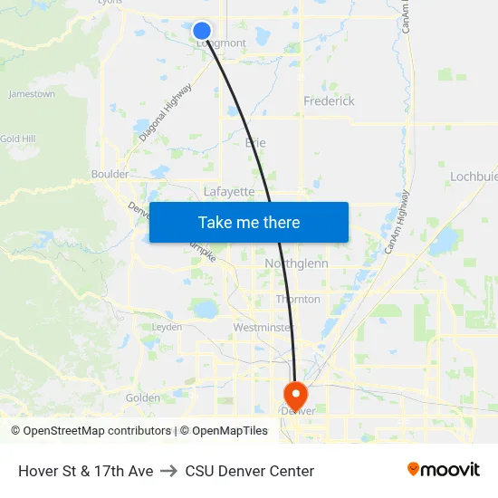 Hover St & 17th Ave to CSU Denver Center map