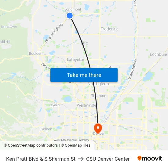 Ken Pratt Blvd & S Sherman St to CSU Denver Center map