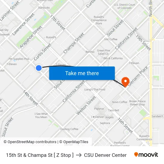 15th St & Champa St [ Z Stop ] to CSU Denver Center map