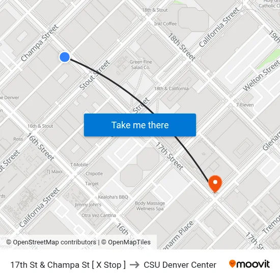17th St & Champa St [ X Stop ] to CSU Denver Center map