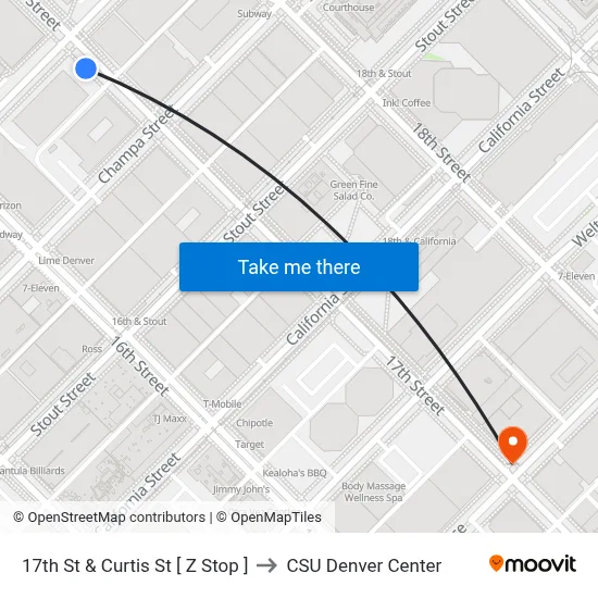 17th St & Curtis St [ Z Stop ] to CSU Denver Center map