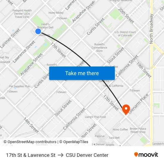 17th St & Lawrence St to CSU Denver Center map