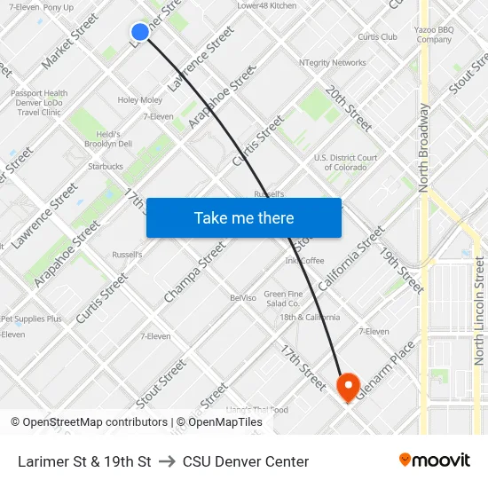 Larimer St & 19th St to CSU Denver Center map