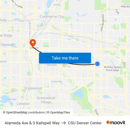 Alameda Ave & S Kalispell Way to CSU Denver Center map