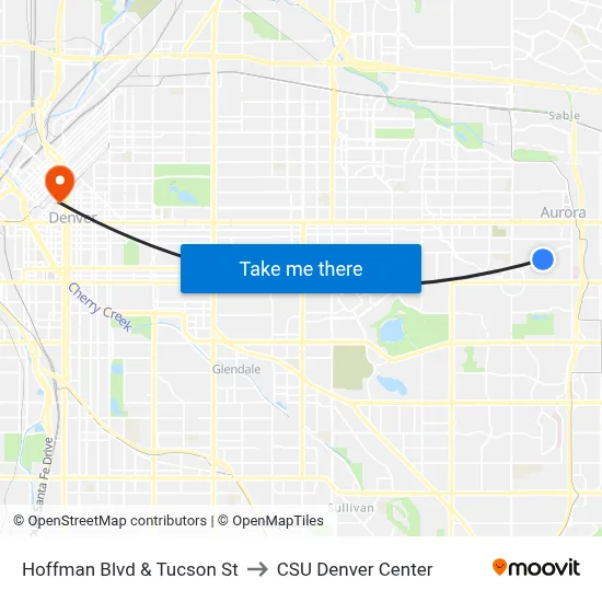 Hoffman Blvd & Tucson St to CSU Denver Center map