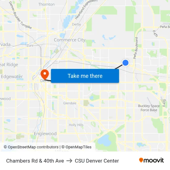 Chambers Rd & 40th Ave to CSU Denver Center map