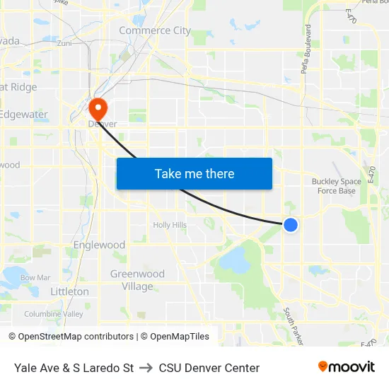 Yale Ave & S Laredo St to CSU Denver Center map