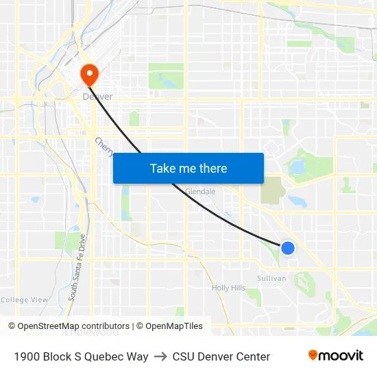 1900 Block S Quebec Way to CSU Denver Center map