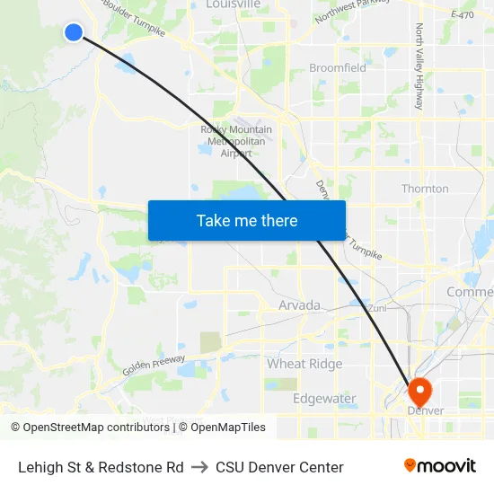 Lehigh St & Redstone Rd to CSU Denver Center map