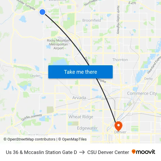 Us 36 & Mccaslin Station Gate D to CSU Denver Center map
