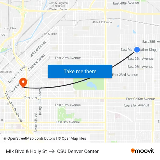 Mlk Blvd & Holly St to CSU Denver Center map