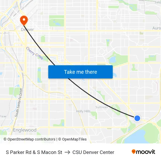 S Parker Rd & S Macon St to CSU Denver Center map