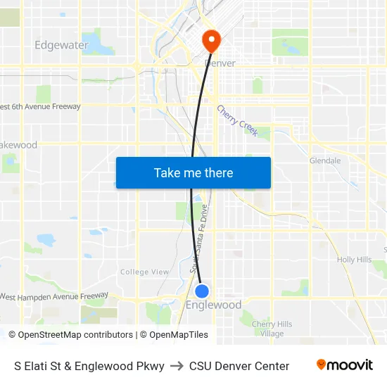 S Elati St & Englewood Pkwy to CSU Denver Center map