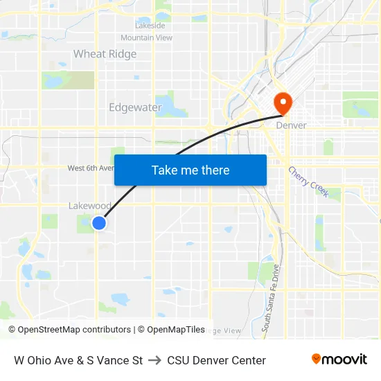 W Ohio Ave & S Vance St to CSU Denver Center map