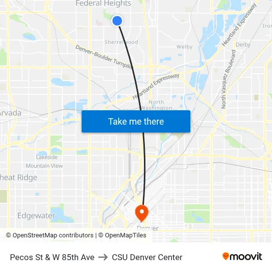 Pecos St & W 85th Ave to CSU Denver Center map