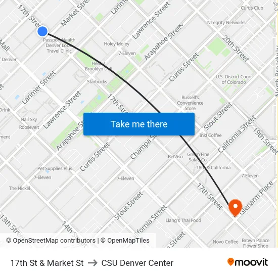 17th St & Market St to CSU Denver Center map