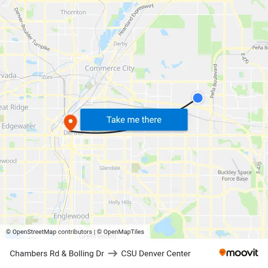 Chambers Rd & Bolling Dr to CSU Denver Center map