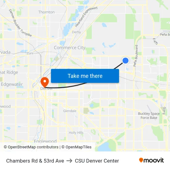 Chambers Rd & 53rd Ave to CSU Denver Center map