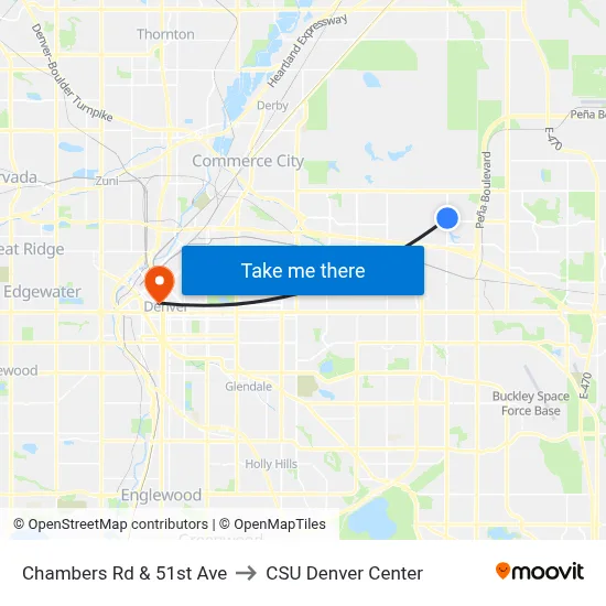 Chambers Rd & 51st Ave to CSU Denver Center map
