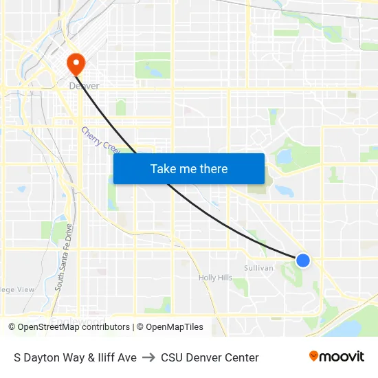 S Dayton Way & Iliff Ave to CSU Denver Center map