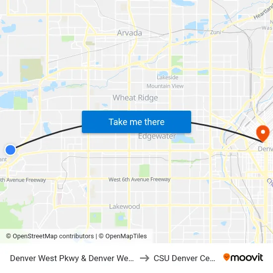 Denver West Pkwy & Denver West Dr to CSU Denver Center map