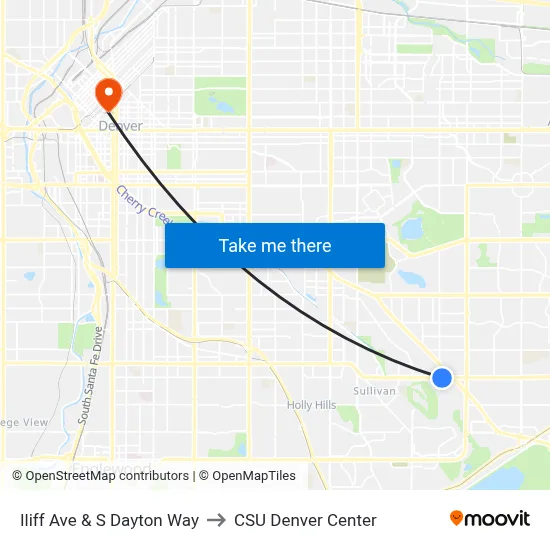 Iliff Ave & S Dayton Way to CSU Denver Center map