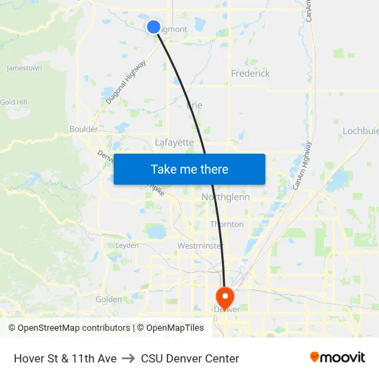 Hover St & 11th Ave to CSU Denver Center map