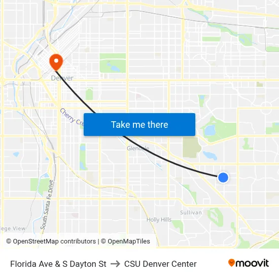 Florida Ave & S Dayton St to CSU Denver Center map