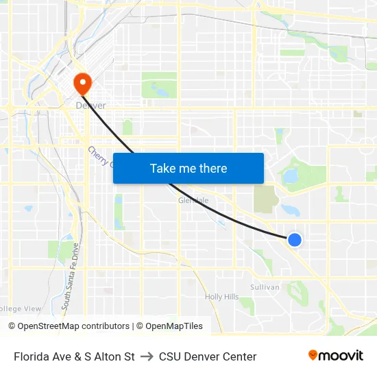 Florida Ave & S Alton St to CSU Denver Center map