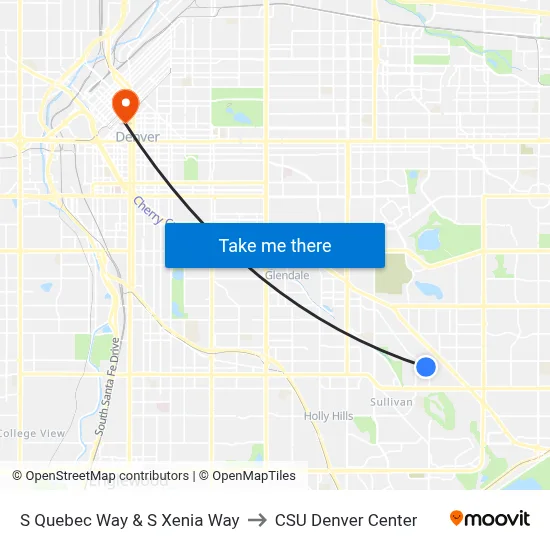 S Quebec Way & S Xenia Way to CSU Denver Center map