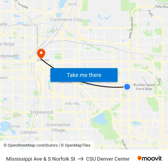 Mississippi Ave & S Norfolk St to CSU Denver Center map