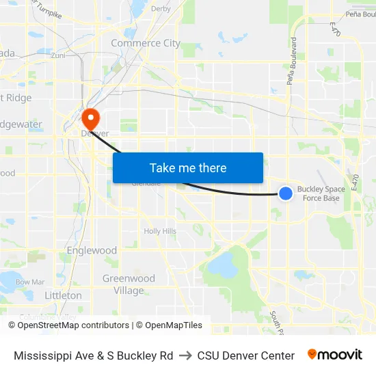 Mississippi Ave & S Buckley Rd to CSU Denver Center map