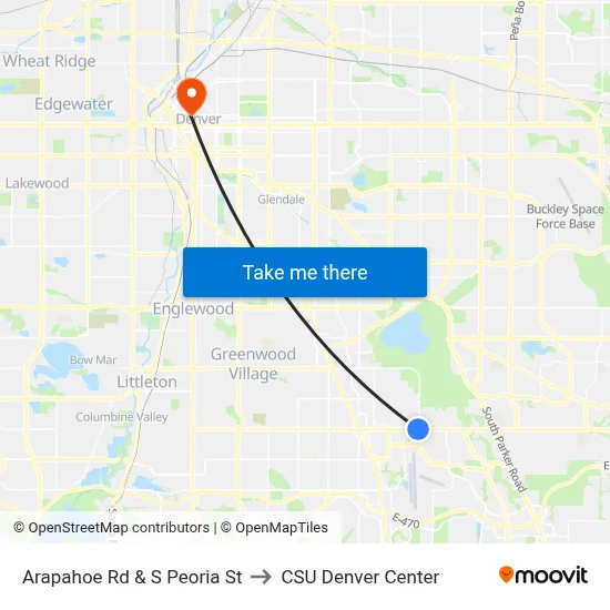 Arapahoe Rd & S Peoria St to CSU Denver Center map
