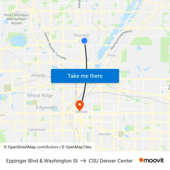 Eppinger Blvd & Washington St to CSU Denver Center map