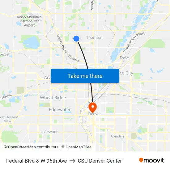 Federal Blvd & W 96th Ave to CSU Denver Center map