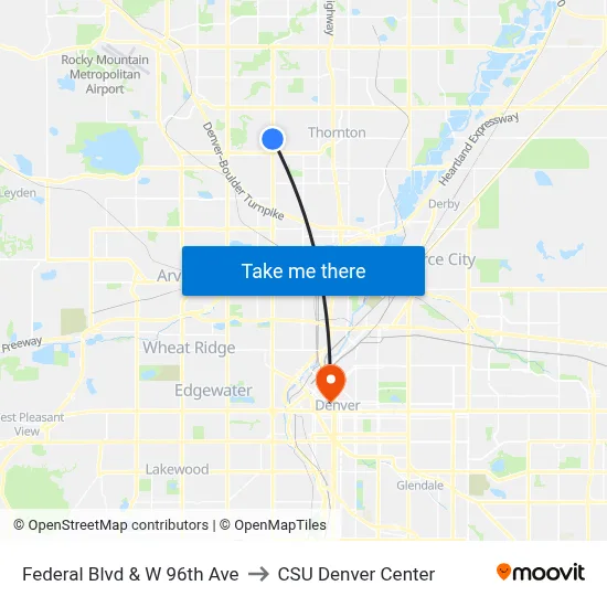 Federal Blvd & W 96th Ave to CSU Denver Center map
