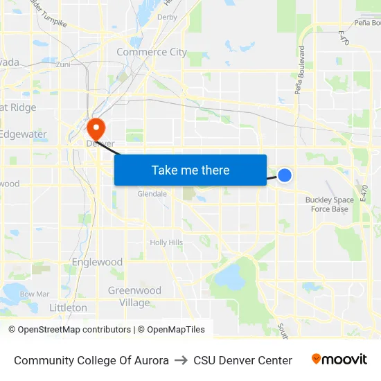 Community College Of Aurora to CSU Denver Center map