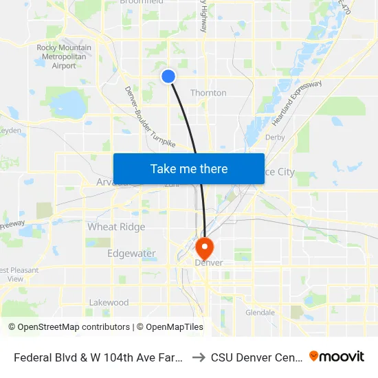 Federal Blvd & W 104th Ave Farside to CSU Denver Center map