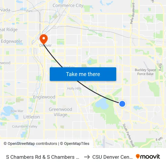 S Chambers Rd & S Chambers Way to CSU Denver Center map