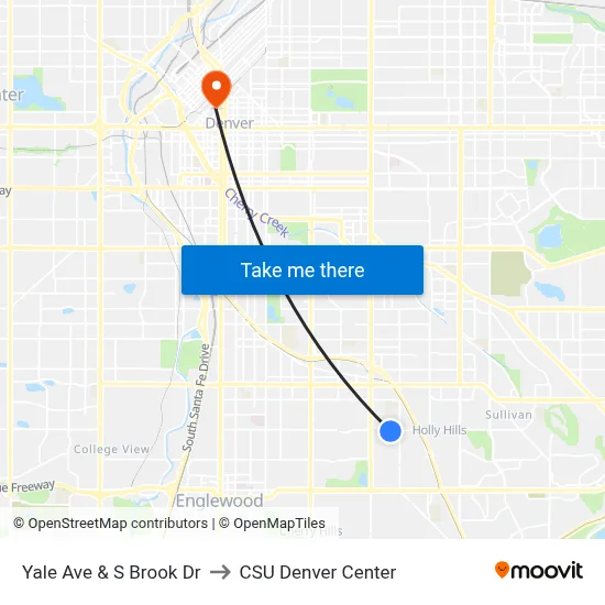 Yale Ave & S Brook Dr to CSU Denver Center map